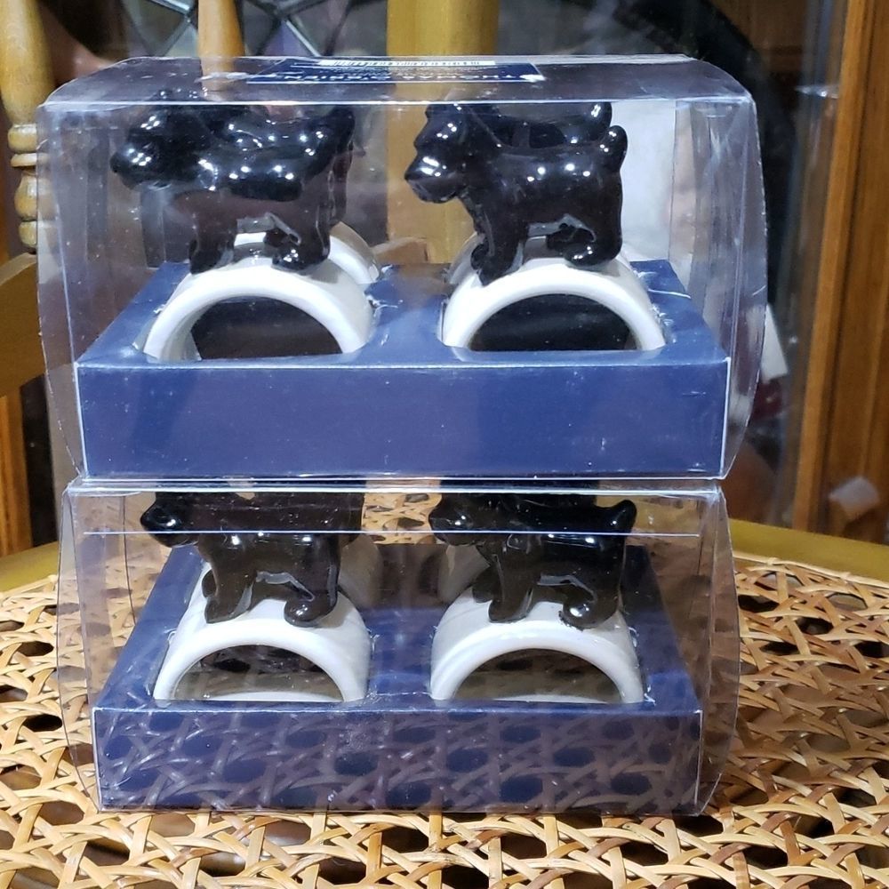 8 NIB THOMAS O'BRIEN SCOTTIE PUPPY NAPKIN RINGS